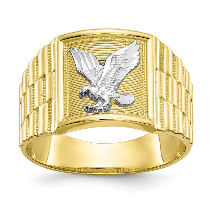 10k & Rhodium Men's Eagle Ring, Size: 10
