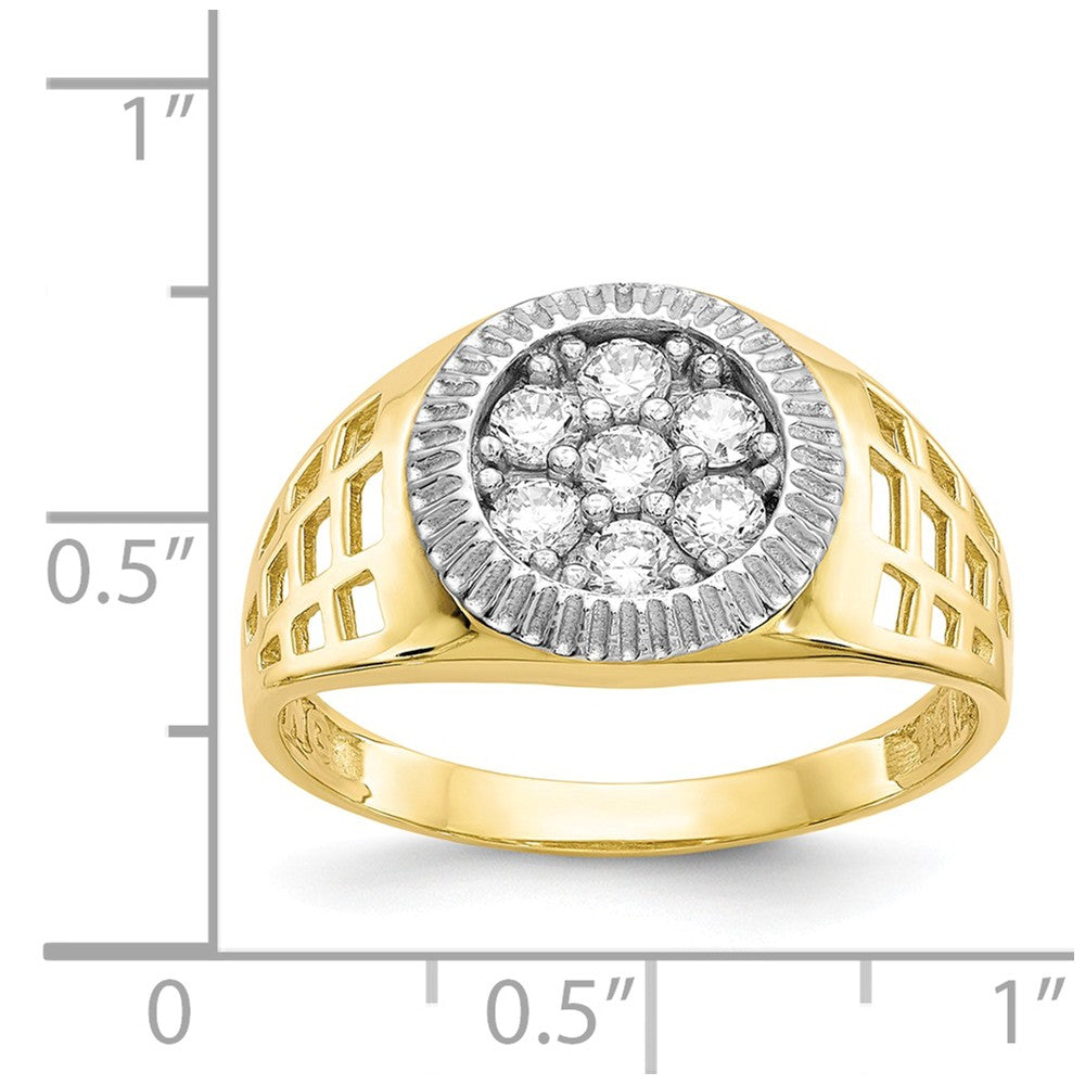 10k & Rhodium Men's CZ Cluster Ring, Size: 10