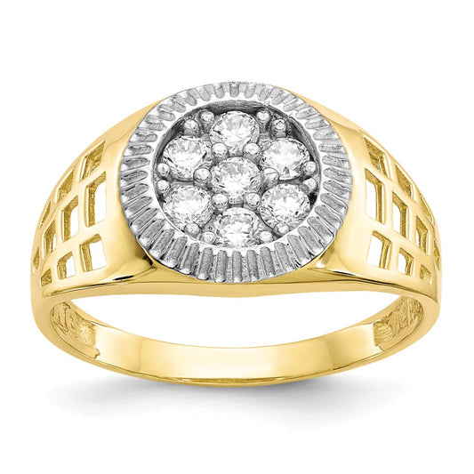 10k & Rhodium Men's CZ Cluster Ring, Size: 10