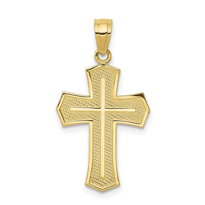 Million Charms 10K Yellow Gold Themed Passion Relgious Cross With Jesus Reversible Pendant