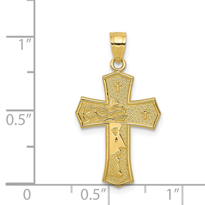 Million Charms 10K Yellow Gold Themed Passion Relgious Cross With Jesus Reversible Pendant