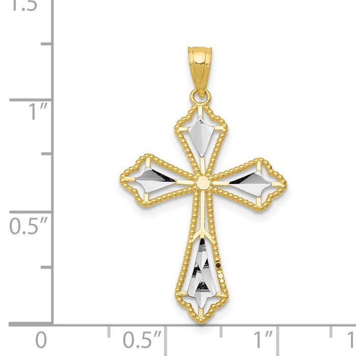 Million Charms 10K Yellow Gold Themed, Rhodium-plated Diamond-Cut Relgious Cross Pendant