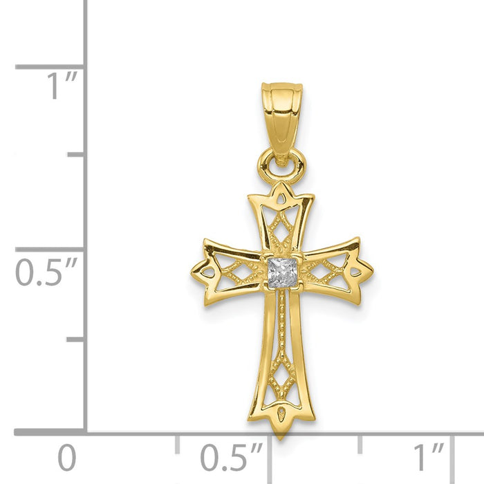 Million Charms 10K Yellow Gold Themed (Cubic Zirconia) CZ Relgious Cross Pendant