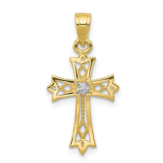Million Charms 10K Yellow Gold Themed (Cubic Zirconia) CZ Relgious Cross Pendant