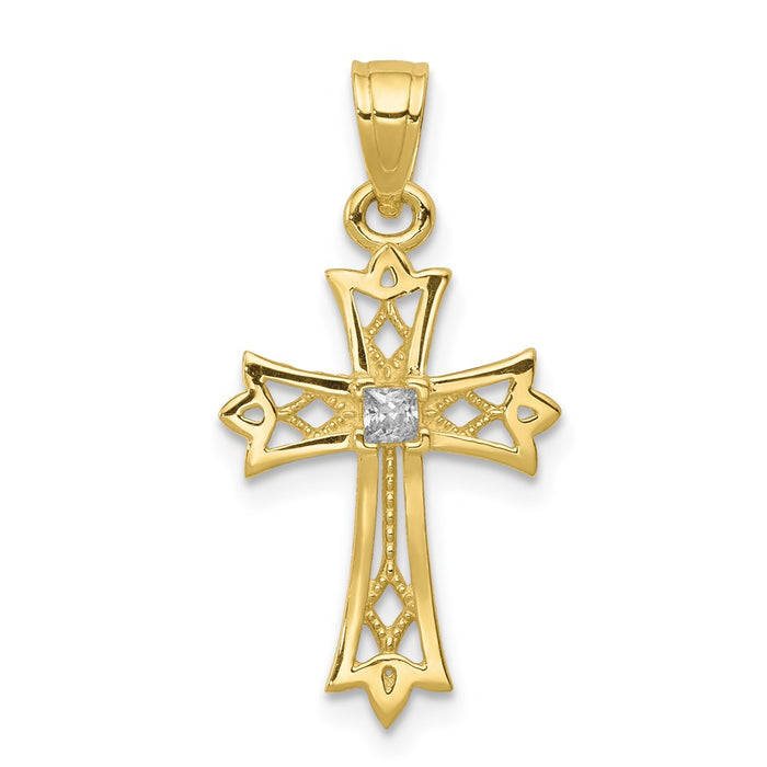 Million Charms 10K Yellow Gold Themed (Cubic Zirconia) CZ Relgious Cross Pendant