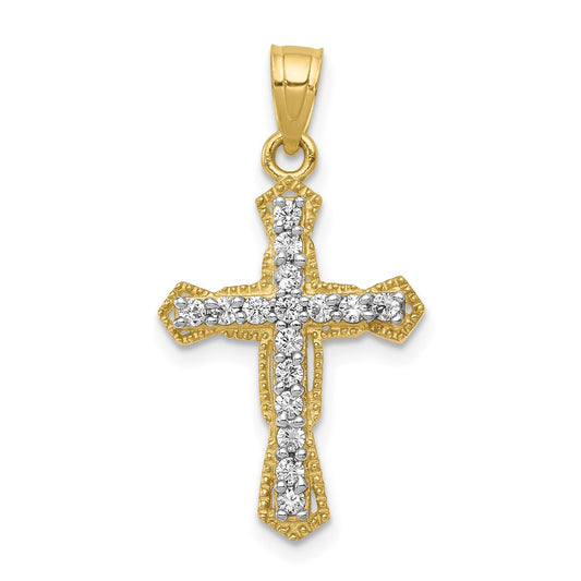 Million Charms 10K Yellow Gold Themed (Cubic Zirconia) CZ Relgious Cross Pendant