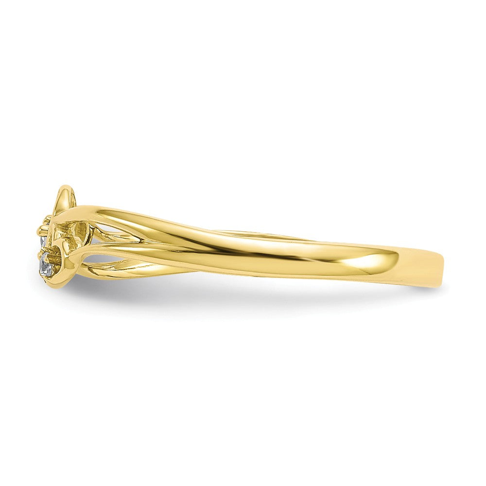 10k Yellow Gold CZ Double Heart Ring, Size: 7