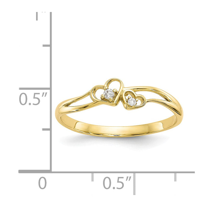 10k Yellow Gold CZ Double Heart Ring, Size: 7
