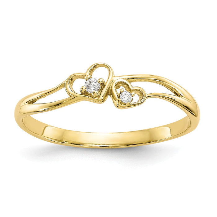 10k Yellow Gold CZ Double Heart Ring, Size: 7
