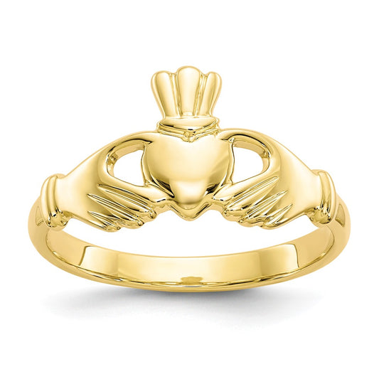 10k Yellow Gold Polished Claddagh Ring, Size: 6.5