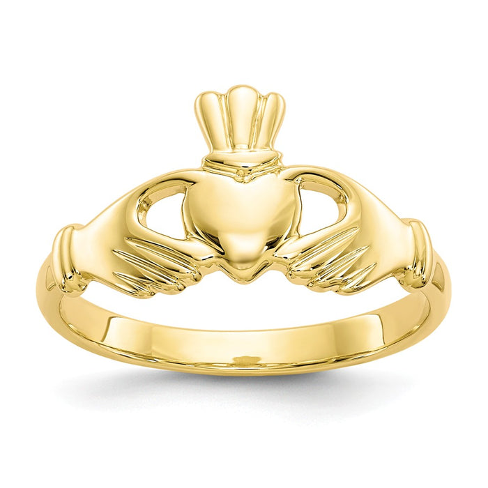 10k Yellow Gold Polished Claddagh Ring, Size: 6.5