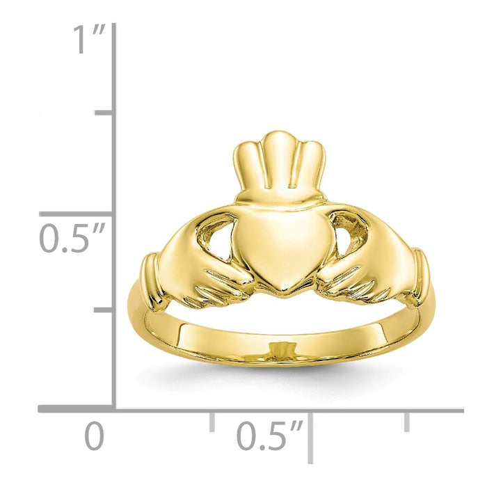 10k Yellow Gold Polished Claddagh Ring, Size: 7