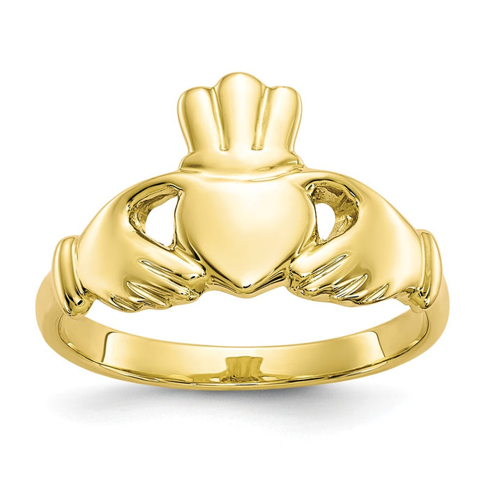 10k Yellow Gold Polished Claddagh Ring, Size: 7