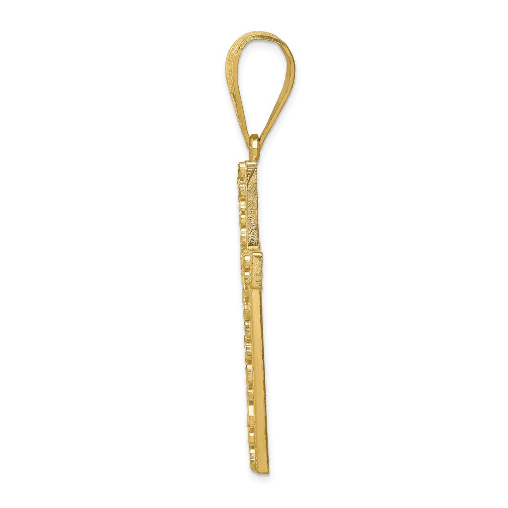 Million Charms 10K Yellow Gold Themed Diamond-Cut Nugget Relgious Cross Pendant