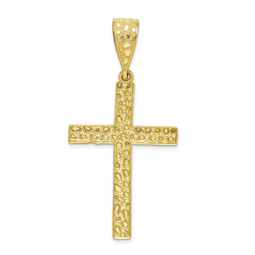 Million Charms 10K Yellow Gold Themed Diamond-Cut Nugget Relgious Cross Pendant