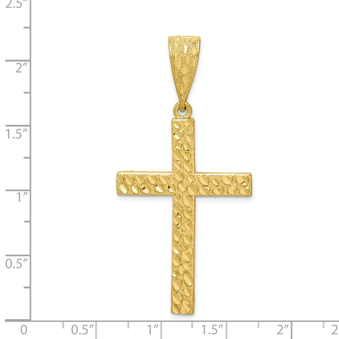 Million Charms 10K Yellow Gold Themed Diamond-Cut Nugget Relgious Cross Pendant