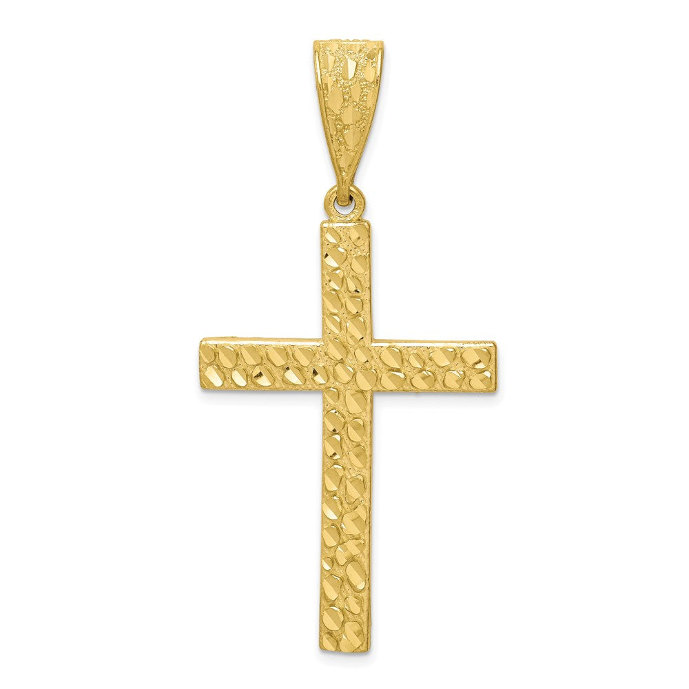 Million Charms 10K Yellow Gold Themed Diamond-Cut Nugget Relgious Cross Pendant