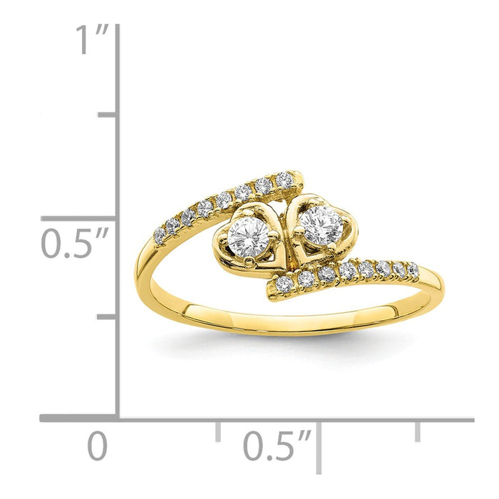 10k Yellow Gold CZ Fancy Double Heart Ring, Size: 7