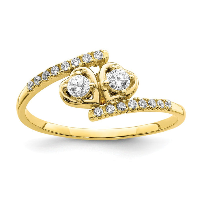 10k Yellow Gold CZ Fancy Double Heart Ring, Size: 7