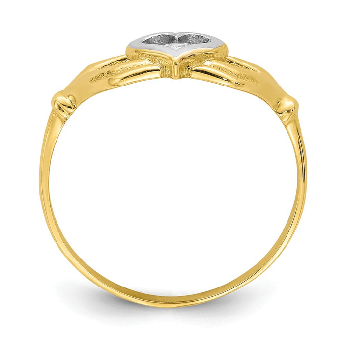 10K with Rhodium CZ Claddagh Ring, Size: 6.5