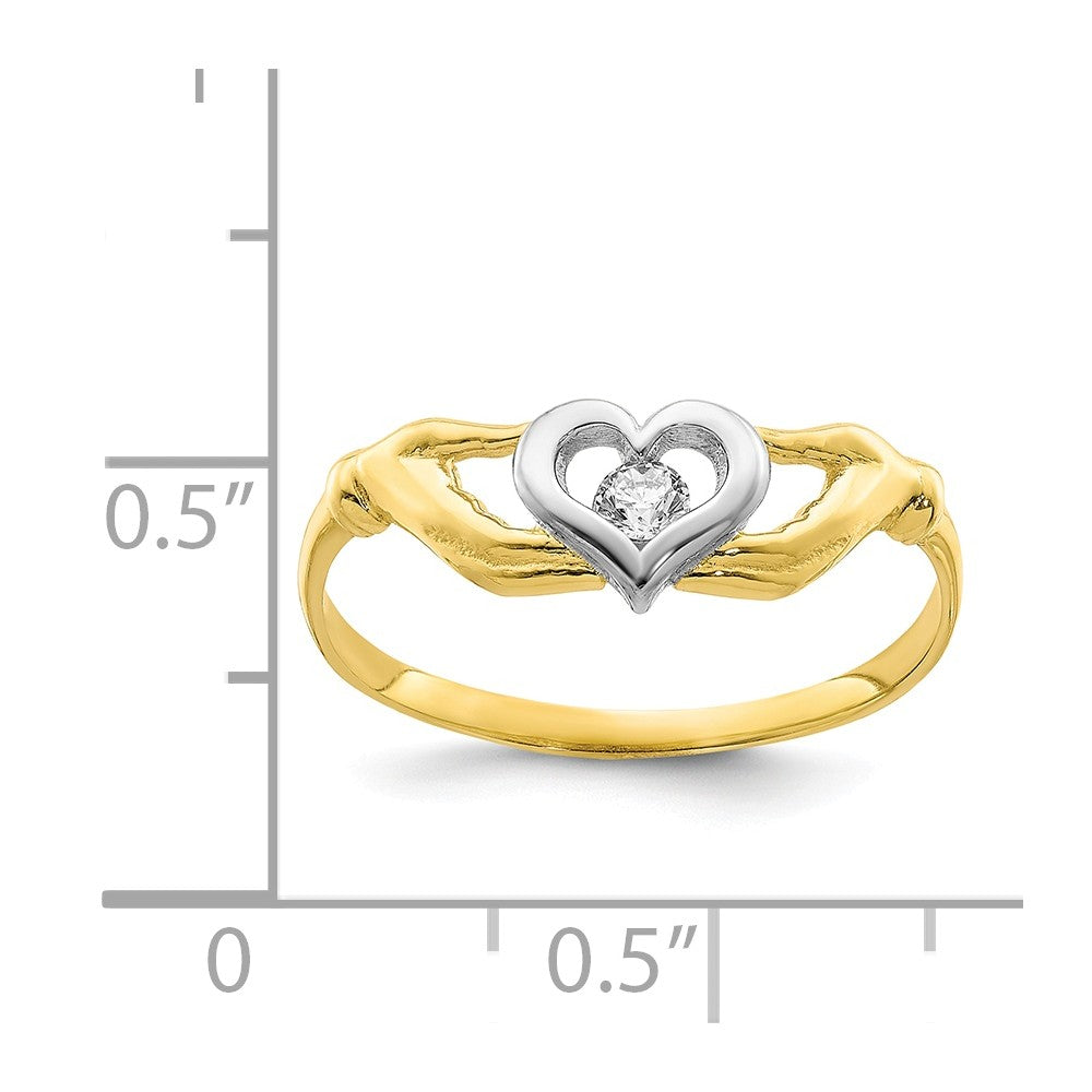 10K with Rhodium CZ Claddagh Ring, Size: 6.5