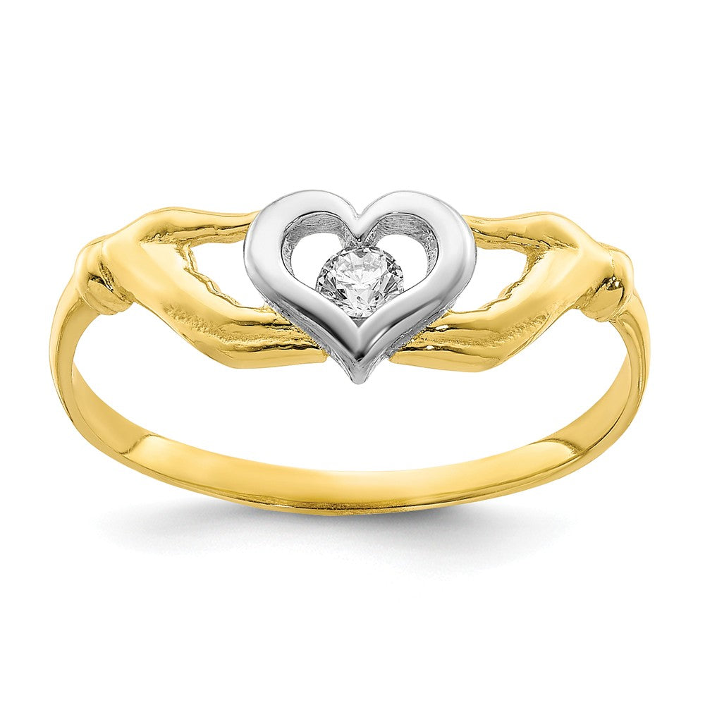 10K with Rhodium CZ Claddagh Ring, Size: 6.5
