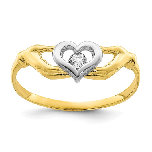 10K with Rhodium CZ Claddagh Ring, Size: 6.5