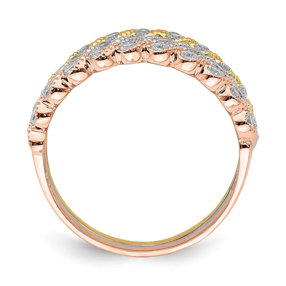 10K Tri-Color Gold Set of Three Stackable CZ Rings, Size: 7