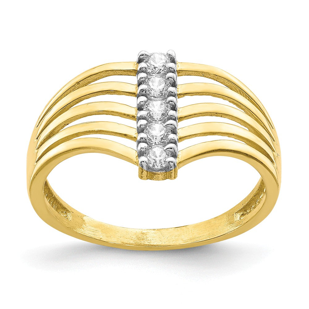 10k Yellow Gold CZ 5-Line Ring, Size: 6.75