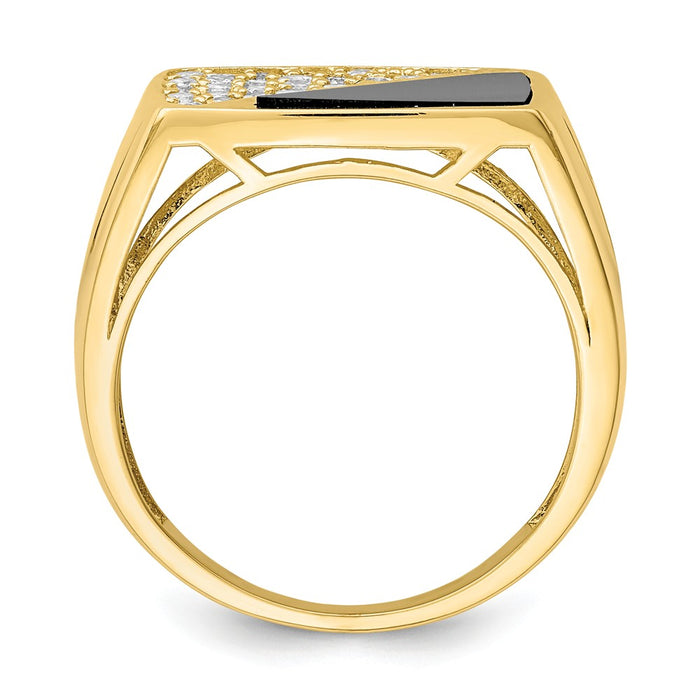 10k Yellow Gold CZ & Onyx Men's Ring, Size: 10