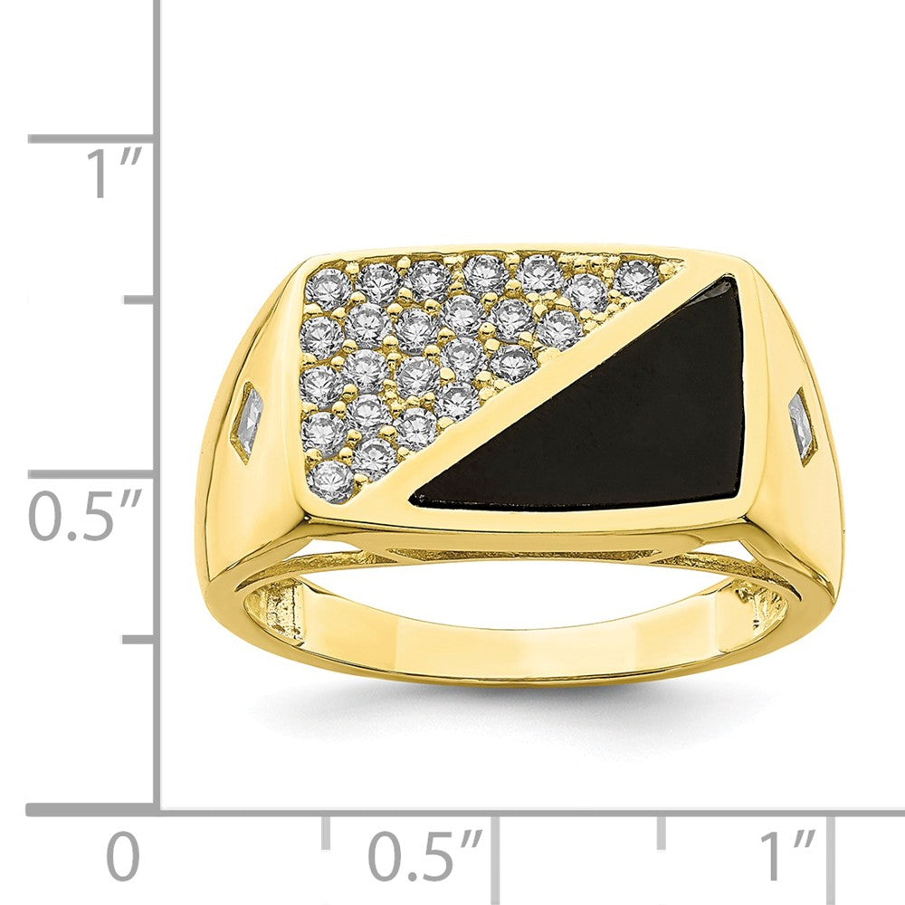 10k Yellow Gold CZ & Onyx Men's Ring, Size: 10