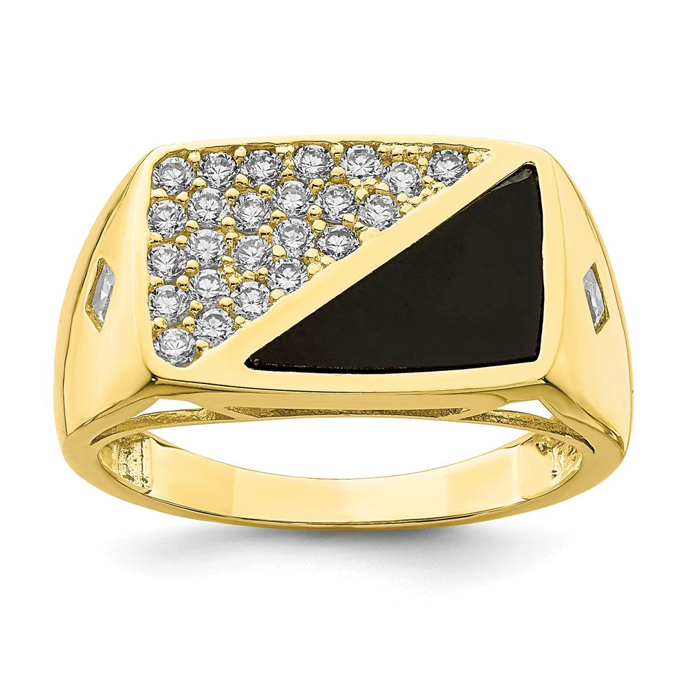 10k Yellow Gold CZ & Onyx Men's Ring, Size: 10