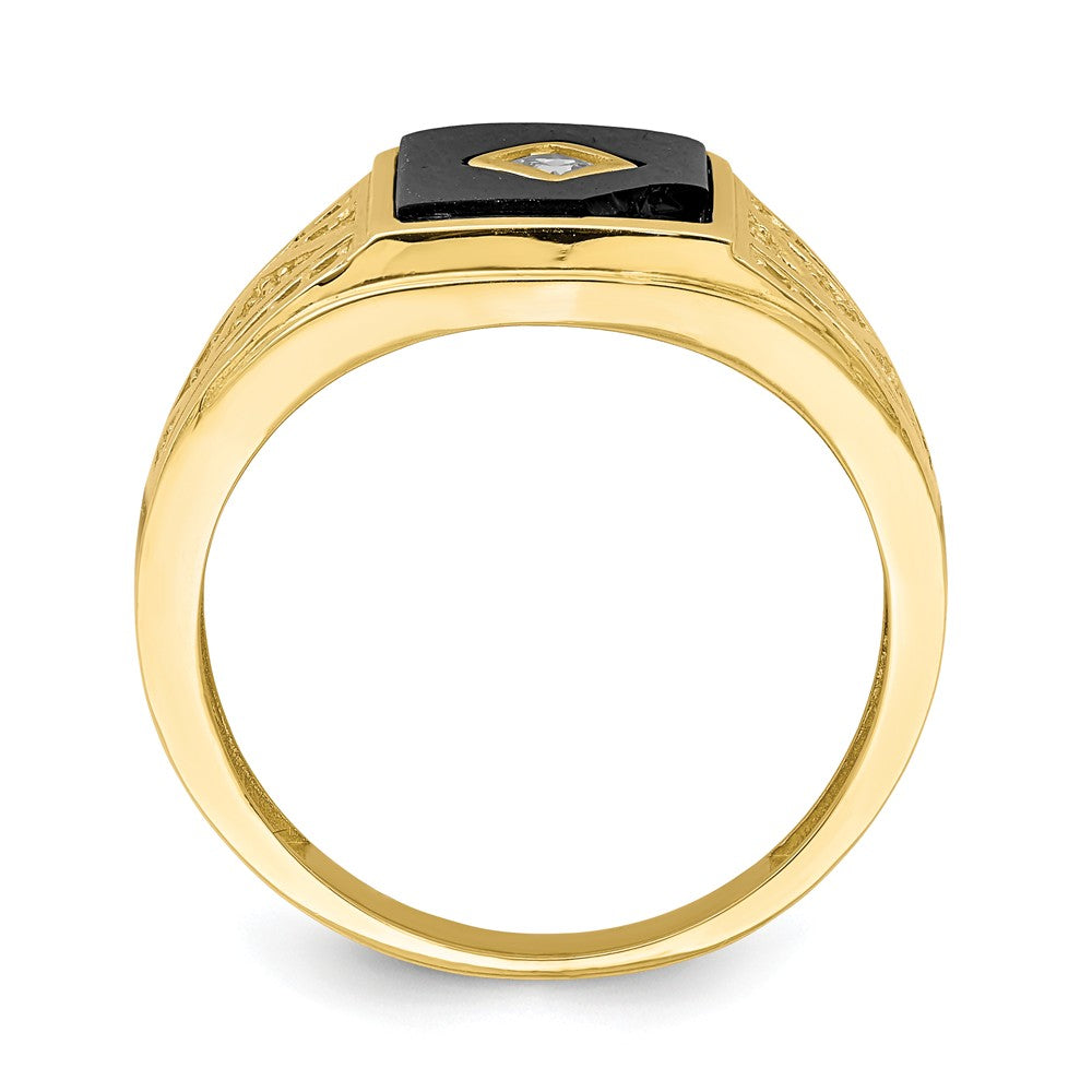 10k Yellow Gold CZ & Onyx Men's Ring, Size: 10