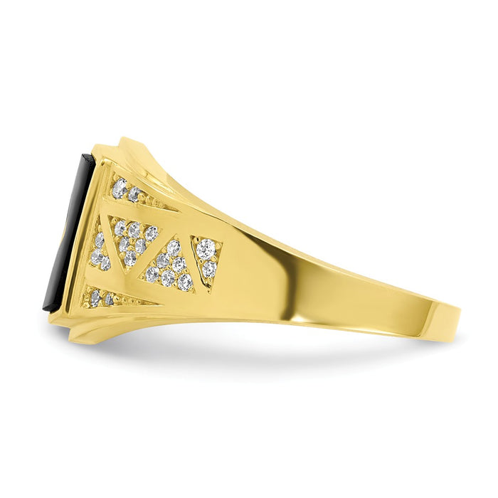 10k Yellow Gold CZ & Onyx Men's Ring, Size: 10
