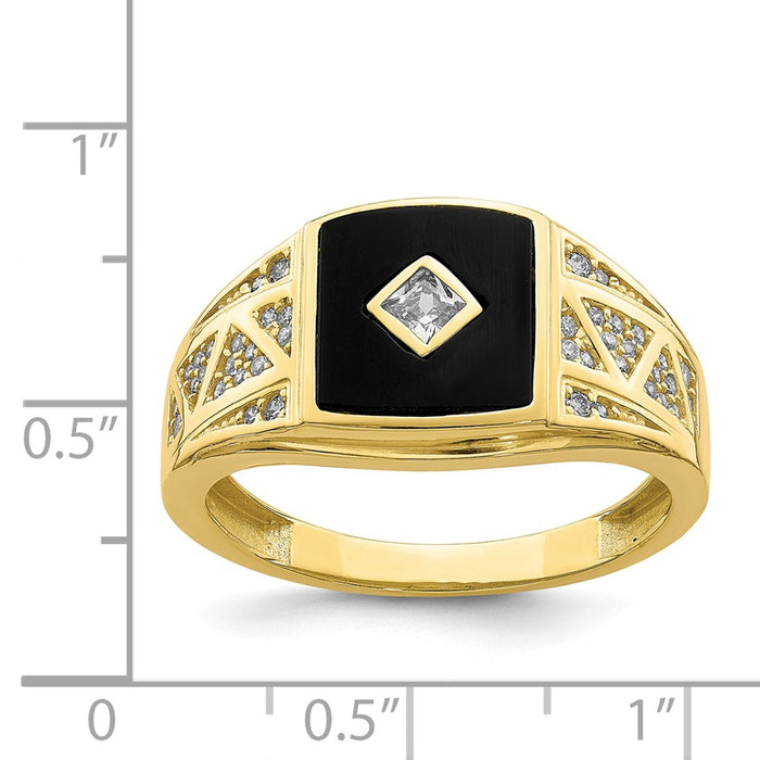 10k Yellow Gold CZ & Onyx Men's Ring, Size: 10