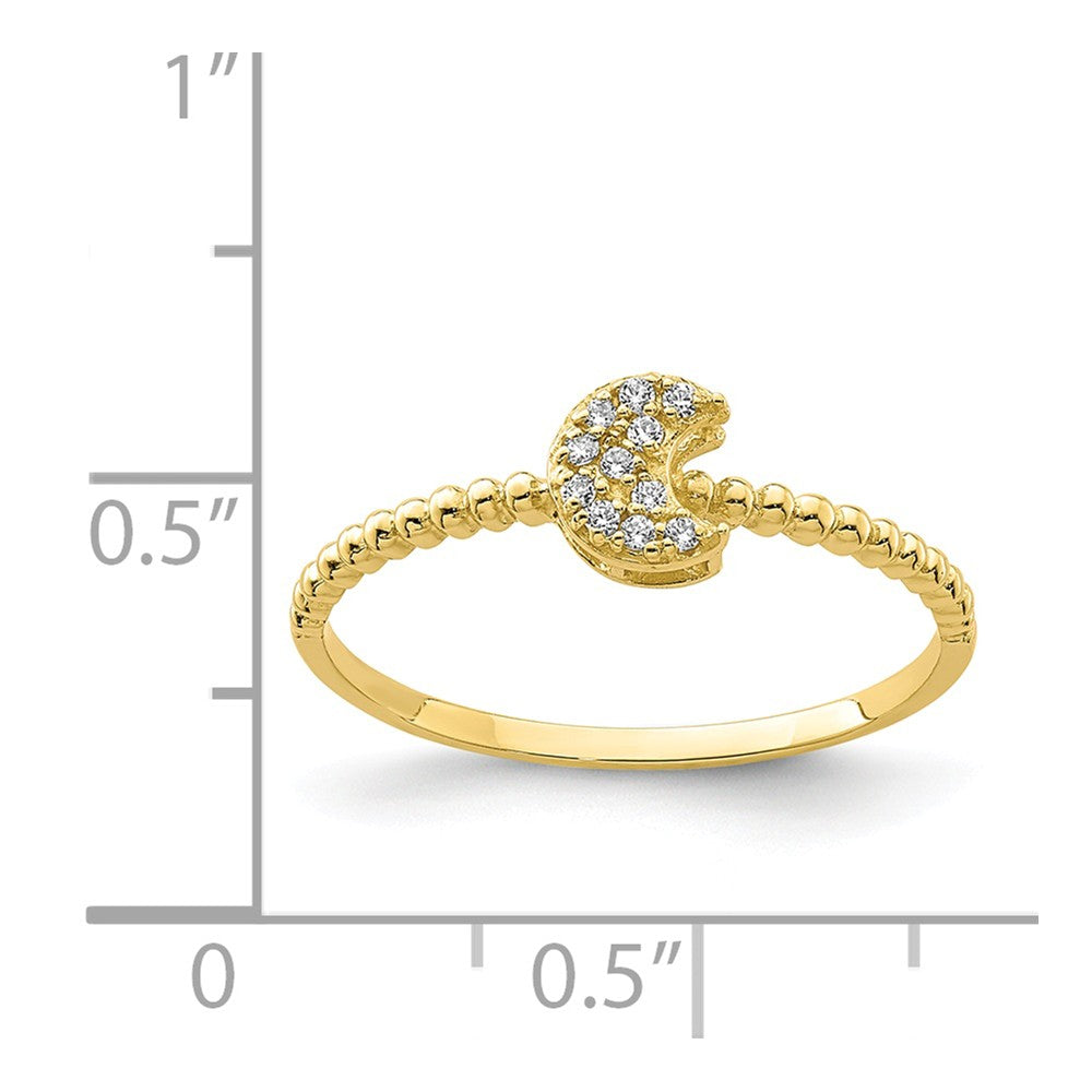 10k Yellow Gold Moon CZ Ring, Size: 7