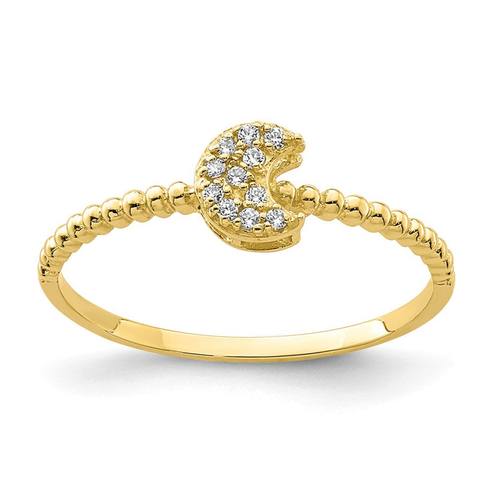 10k Yellow Gold Moon CZ Ring, Size: 7
