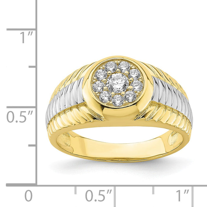 10K with Rhodium CZ Men's Ring, Size: 9.5