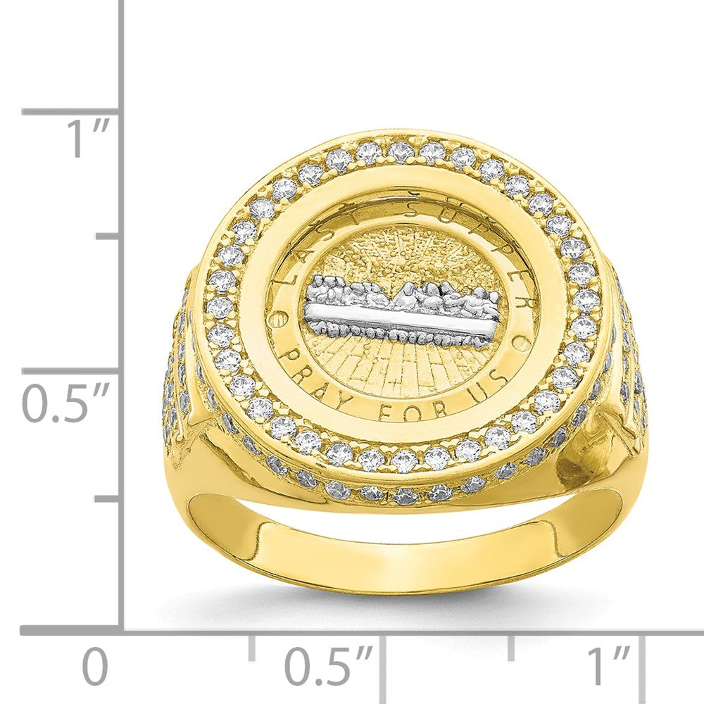 10K with Rhodium CZ Micropave Last Supper Men's Ring, Size: 11