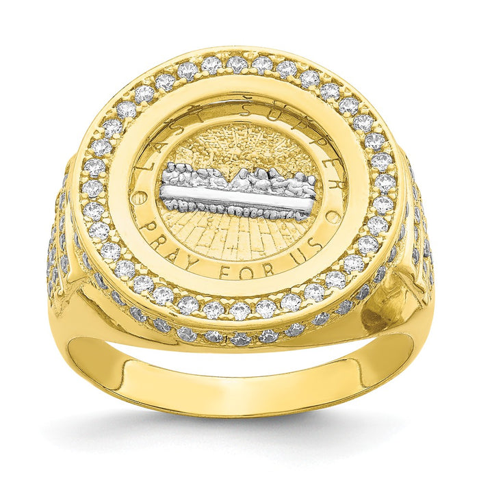 10K with Rhodium CZ Micropave Last Supper Men's Ring, Size: 11