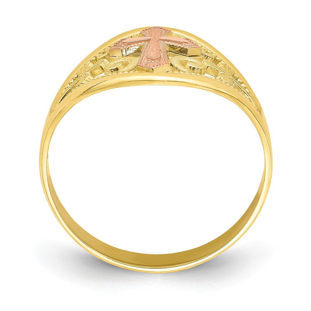 10K Two-Tone Gold Cross Ring, Size: 7