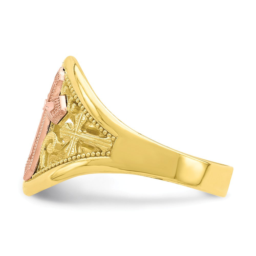 10K Two-Tone Gold Cross Ring, Size: 7