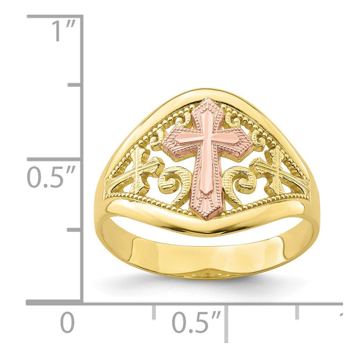 10K Two-Tone Gold Cross Ring, Size: 7