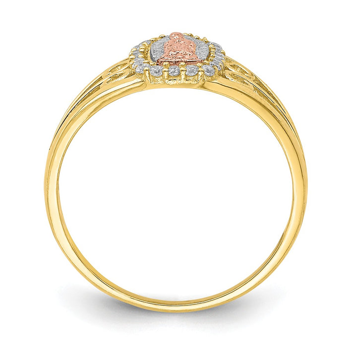 10K Two-Tone Gold with White Rhodium CZ Guadalupe Ring, Size: 7.5