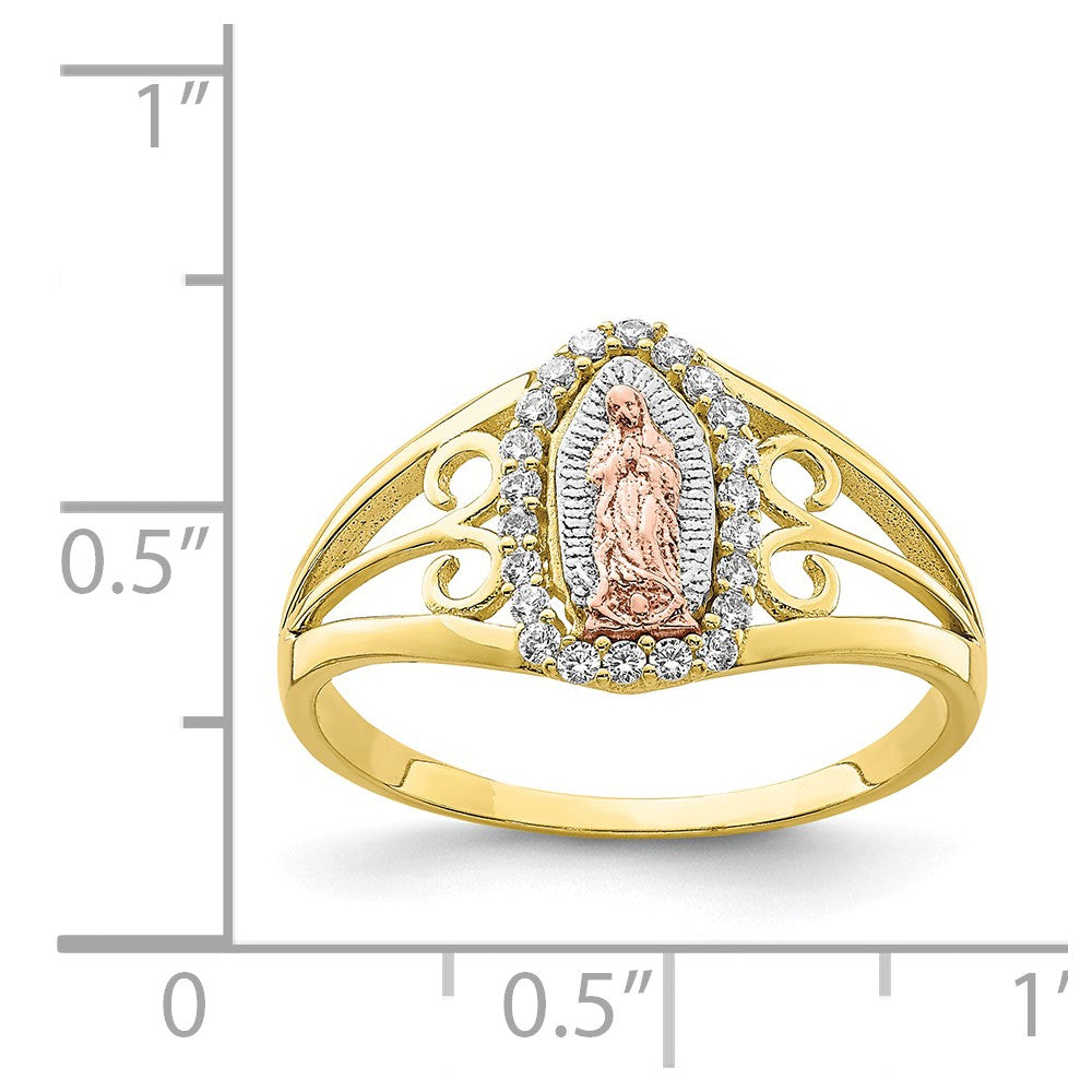 10K Two-Tone Gold with White Rhodium CZ Guadalupe Ring, Size: 7.5