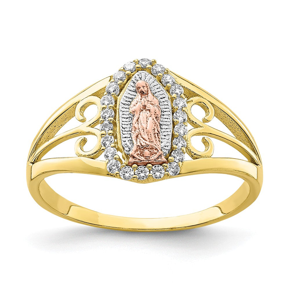 10K Two-Tone Gold with White Rhodium CZ Guadalupe Ring, Size: 7.5