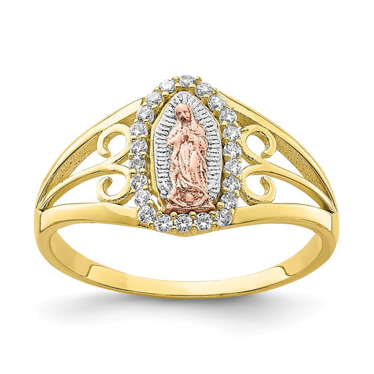 10K Two-Tone Gold with White Rhodium CZ Guadalupe Ring, Size: 7.5