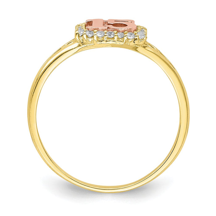 10K Two-Tone Gold CZ 15 Ring, Size: 8