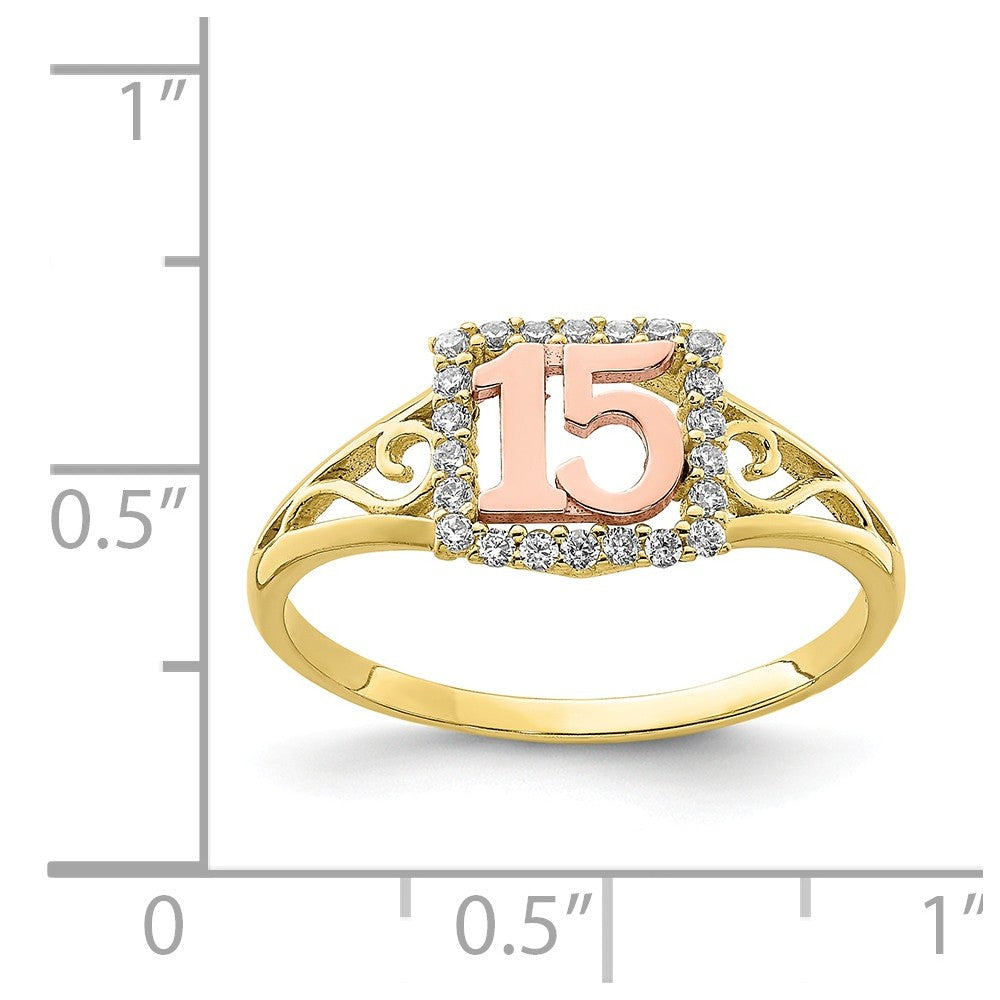 10K Two-Tone Gold CZ 15 Ring, Size: 8