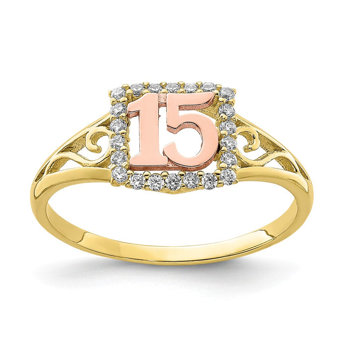 10K Two-Tone Gold CZ 15 Ring, Size: 8